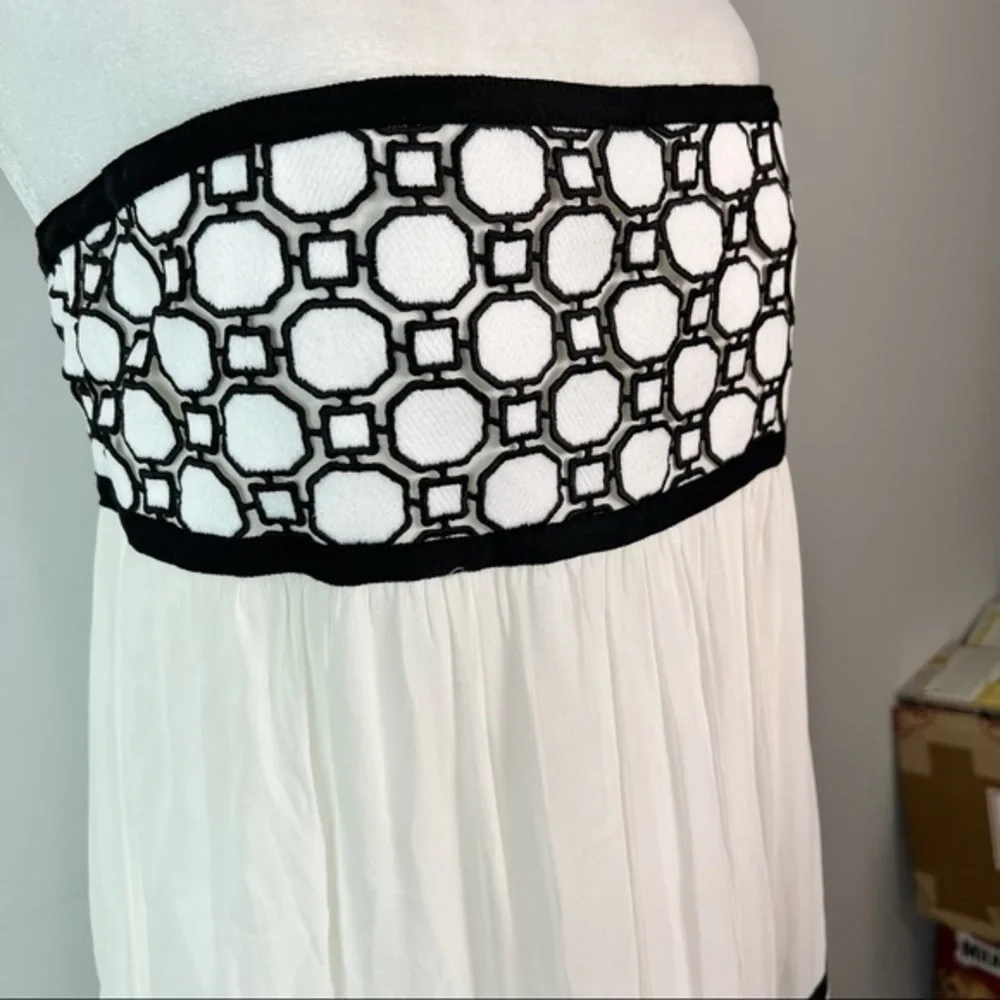 Tory Burch Christie Strapless Maxi Dress Size 4 White Black Silk Runway NWT